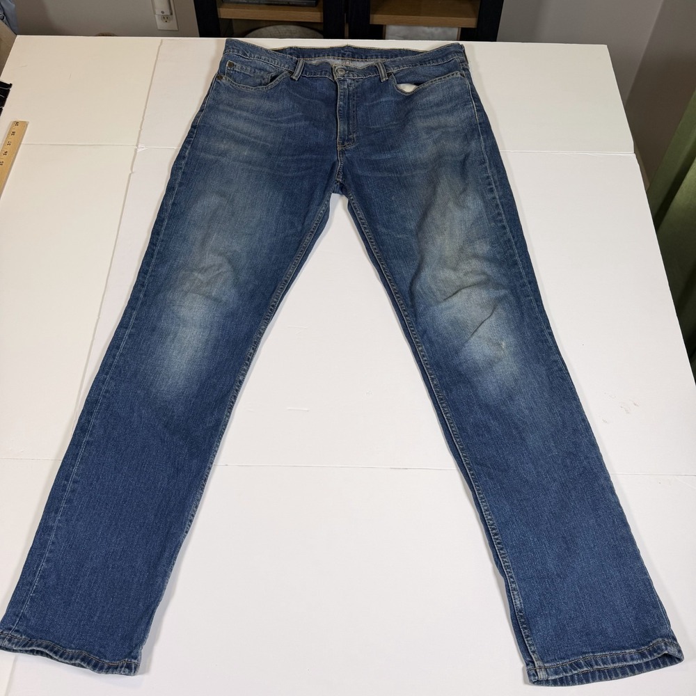 Levi's 511 Jeans Mens 38x34 Blue Denim Whiskered Stretch Distressed Straight Leg